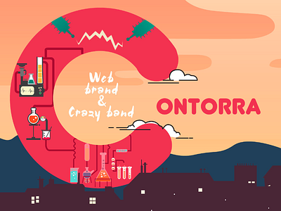 Web brand & crazy band chemistry clouds contorra houses illustration lab landscape mountains