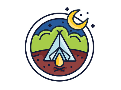 Tent, Forest & Stars (ver. 2) bonfire camping forest lineart liquid moon nature stars tent
