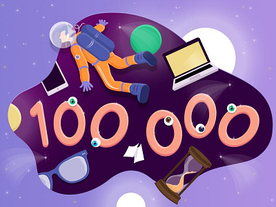100 000 views on Behance astronaut behance digit illustration number pride space