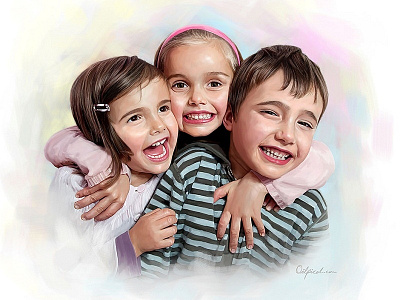 Admirable Digital Painting of Siblings child portrait painting kids painting