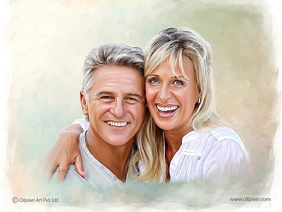 Smiling couple digital portrait painting couple painting digital portrait