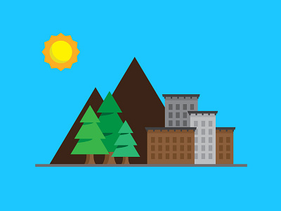 City/Mountainscape buildings city illustration landscape mountains sun tree vector