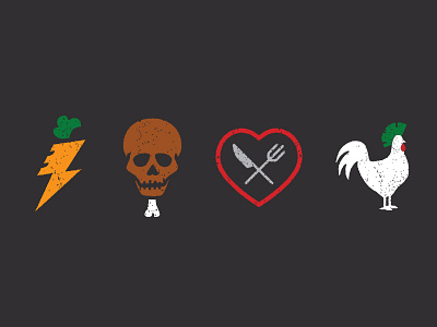 Expanded Icon Set carrot drumstick heart lightning punk rock rock and roll rooster skull utensils vegan