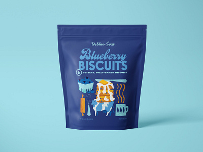 Blueberry Biscuit Packaging asheville bag biscuits branding durham food and beverage food packaging frozen illustration north carolina packaging design restaurant small business stand up pouch texture typography vector