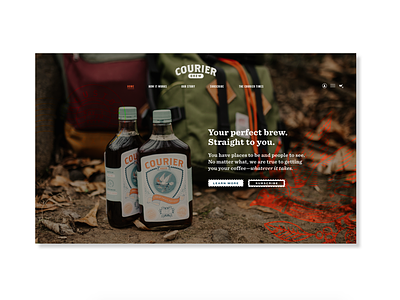Courier Brew Landing Page artdirection branding illustration landingpage outdoors packaging photography webdesign