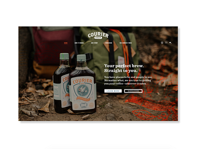 Courier Brew Landing Page artdirection branding illustration landingpage outdoors packaging photography webdesign