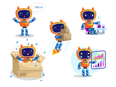 Character design of fun chibi robot brand character character design illustration vector