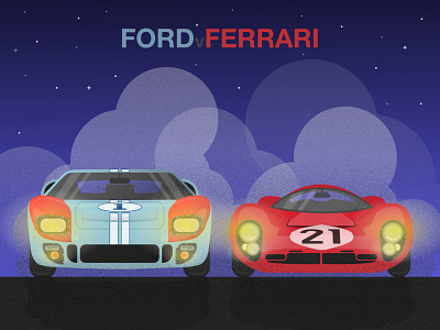 Ford v Ferrari art cars darkmode design ferrari flat ford fordvferrari grain illustration le mans minimal type vector art