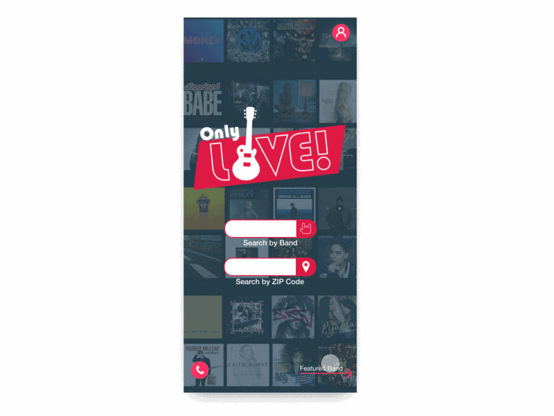 Only Live! - Find local live music performances app concert design graphic design interaction mobile music ui ux web design