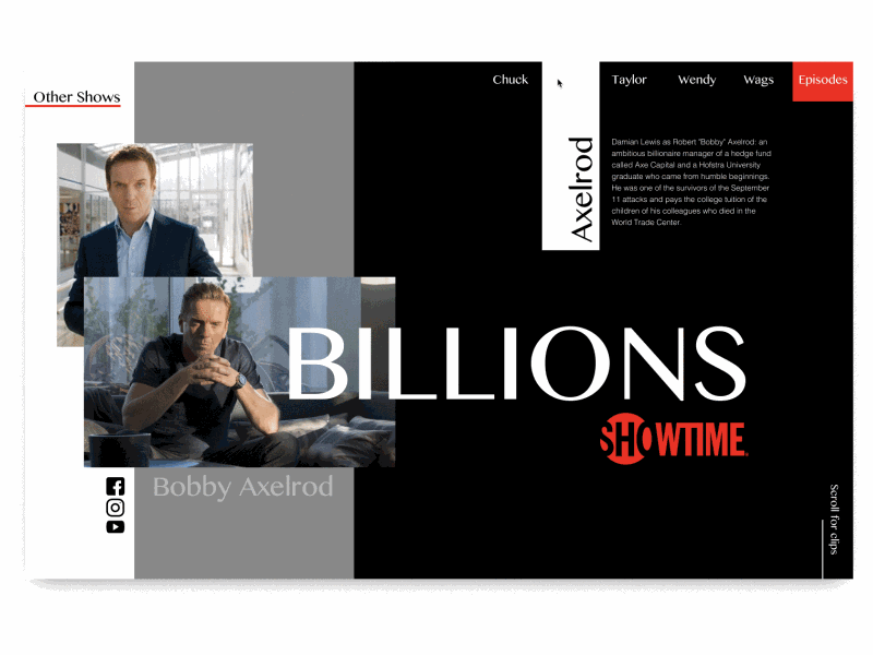 Billions Interaction design graphic design prototype show tv ui ux web design