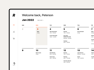Calendar calendar clean dashboard events minimal minimalism redesign typography ui