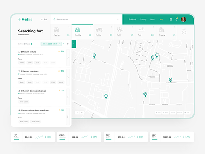 Medico map dashboard app concept design flat interaction interface landing page ui web