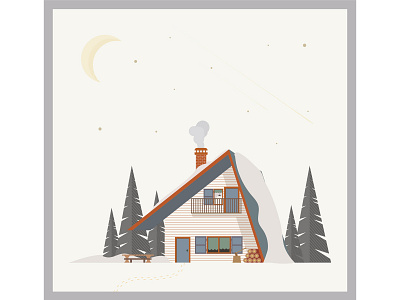 winter cabin cabin fireplace illustration illustrator mountain snow vector winter