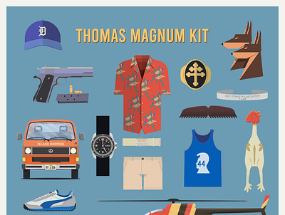 Magnum PI kit 80s illustration illustrator magnum magnumpi tomselleck tvshow vector
