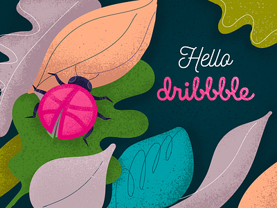 Hello Dribble ball bug colourfull dark background halftone hello dribble leaves texture