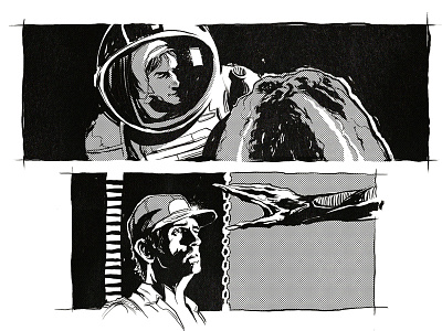 Alien snapshot #2 alien astronaut black and white comic film halftone horror illustration minimalist monochrome movie sci fi