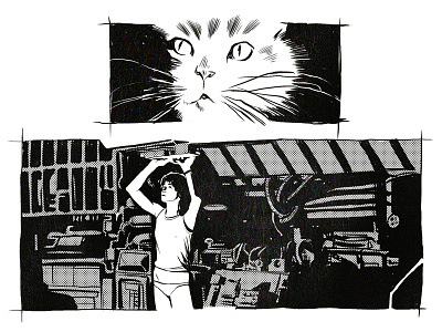 Alien snapshot #3 alien black and white cat comic film halftone horror illustration minimalist monochrome movie sci fi