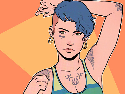 Blue Hair drawing face female figure girl illustration portrait retro tattoo