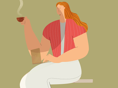 Coffee time charachter coffee coffee cup creative design dribbble drinking flatdesign illustration laptop pc procreate sitting uiux vector woman