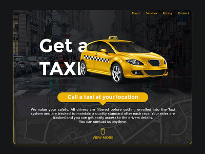 Daily UI #003 - Landing page above the fold black cab challenge daily landing page taxi ui ux yellow