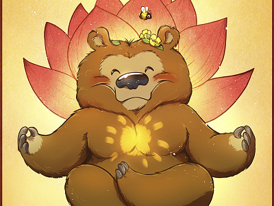 Happy bear bear bee character flower good happiness honey lotus love sketch yoga