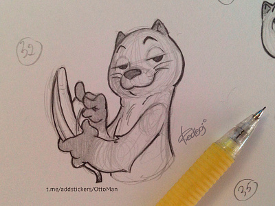 Otter Otto 01 animal cartoon character otter redisoj sketch telegramstickers