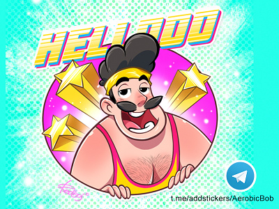 Aerobic Bob beard cartoon character redisoj stickers telegramstickers