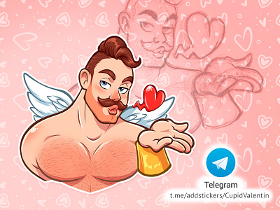 Cupid Valentin art bear beard cartoon character happy love lovewins redisoj sticker stickers telegramstickers