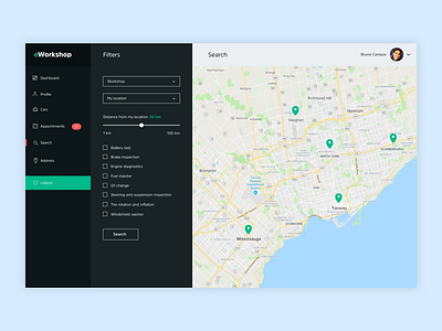 Auto services dashboard 2/2 app dashboard map search web