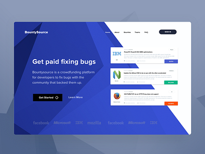 Bountysource Landing Page blue coding developers landing page programming