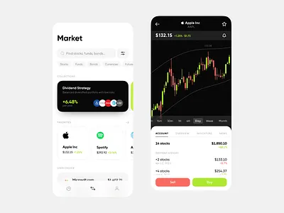 Stock Trading App Concept app app design app ui application design concept design interface investment investment app investments ios mobile mobile app mobile ui payments stock market ui ui visual design user interface ux