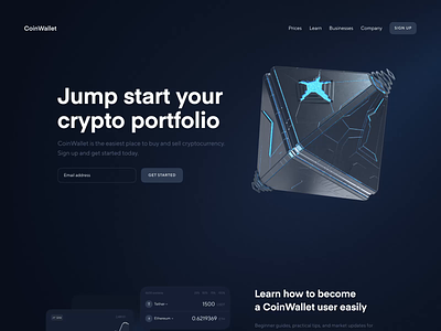 Cryptocurrency Trading Landing Page Design Concept 3d illustration bitcoin concept crypto crypto exchange crypto wallet cryptocurrency dark mode design fintech investment landing page security startup trading ui ux wallet web design website