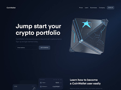 Crypto Trading Landing Page 3d illustration bitcoin concept crypto crypto exchange crypto wallet cryptocurrency dark mode design fintech investment landing page security startup trading ui visual design wallet web design website