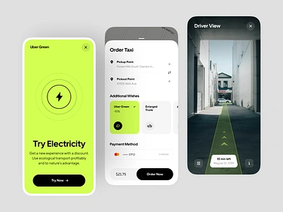 Uber Green App Concept Design app app design booking concept electric vehicles interface location app map ride taxi taxi app taxi booking taxi booking app taxi driver taxi ui uber uber app ui ui visual design ux