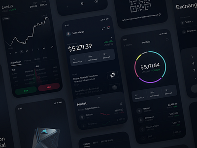 Crypto Trading App analytics app app design application assets concept crypto crypto app cryptocurrency dark theme interface mobile mobile app mobile ui trading trading app ui ui visual design ux wallet