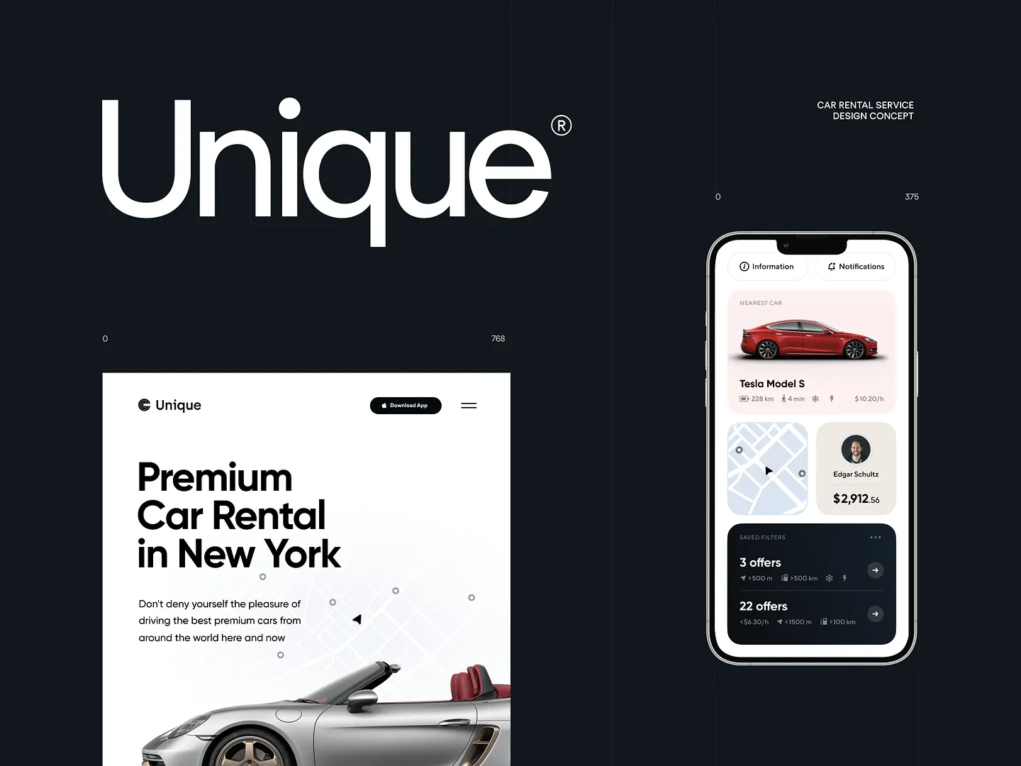 Sleek Car Rental Website and App Design Concept