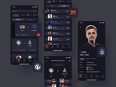 Cybersport App Concept app app design concept cyber cybersport cybersport app dark mode design game games gaming gaming app interface mobile platform sport stream streaming ui visual design ux