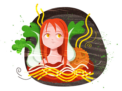 Bathing in the HOT noodle soup | 重庆小面 chinese chineseidiom design flat fourchars girl hiwow idiom illustration noodle vector