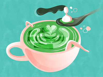 Matcha latte or lady | 抹茶拿铁 chinese chineseidiom design flat fourchars hiwow idiom illustration latte matcha vector