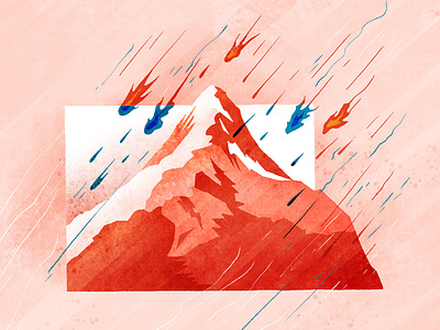 Raining fires in the sky chinese design flat fourchars idiom illustration meteor mountains paramount vector