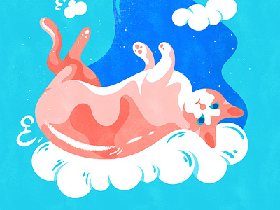 Feet up in the air | 四脚朝天 cat chinese cloud cute design flat fourchars hiwow idiom illustration vector