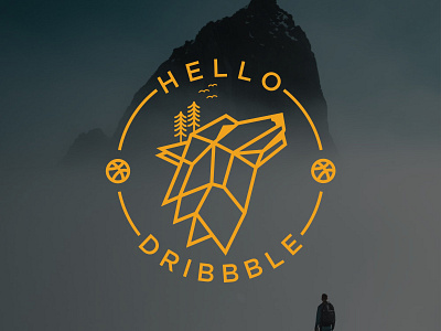 Hello Dribbble (First Shot) artline cliff design first firstshot flat icon illustration logo rock shot stone vector wolf
