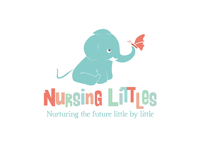 Nursery Elephant Logo baby butterfly cartoon character cute elephant mascot nursing