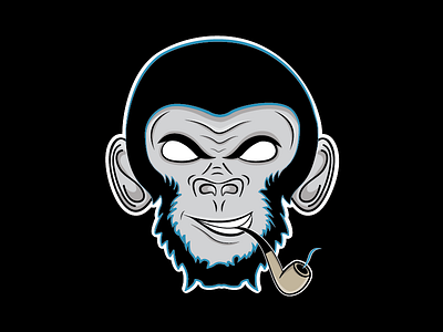 Mad Monkey with pipe caricature cartoon character crazysmile fun mascot monkey pipe playful powerful smile