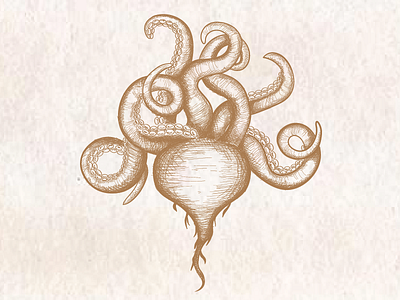 RadsihPus detailed hand drawn octopus old radish restaurant tentacles vintage