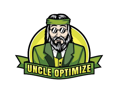 Uncle Optimize cartoon character drawing fun illustration logo mascot