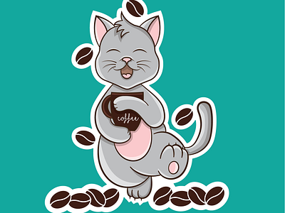 Cat & Coffee animal cartoon cat character coffee fun illustration logo mascot mascot character sticker