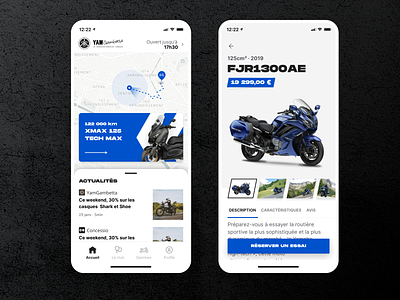 Concessio - Mobile App app design blue bootnow card clean ui map mobile mobile app moto motorcycle product card product page ui ui design uiux