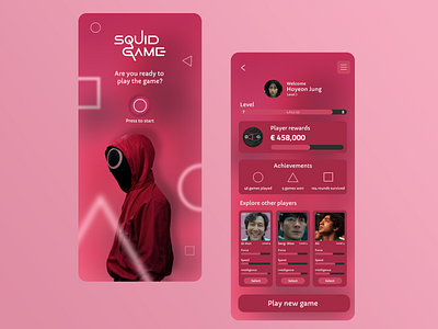 Squid Game App Design app app concept brand design character clean dailyui design figma game app graphic design ios minimal mobile mobile app mobile ui product design squid game ui ui ux ux