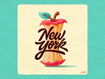 NYC Apple Core Lettering apple apple core cartoon customtype cute editorial illustration fun hand lettering handlettering illustration jud lively lettering logotype new york new york city procreate script texture typography
